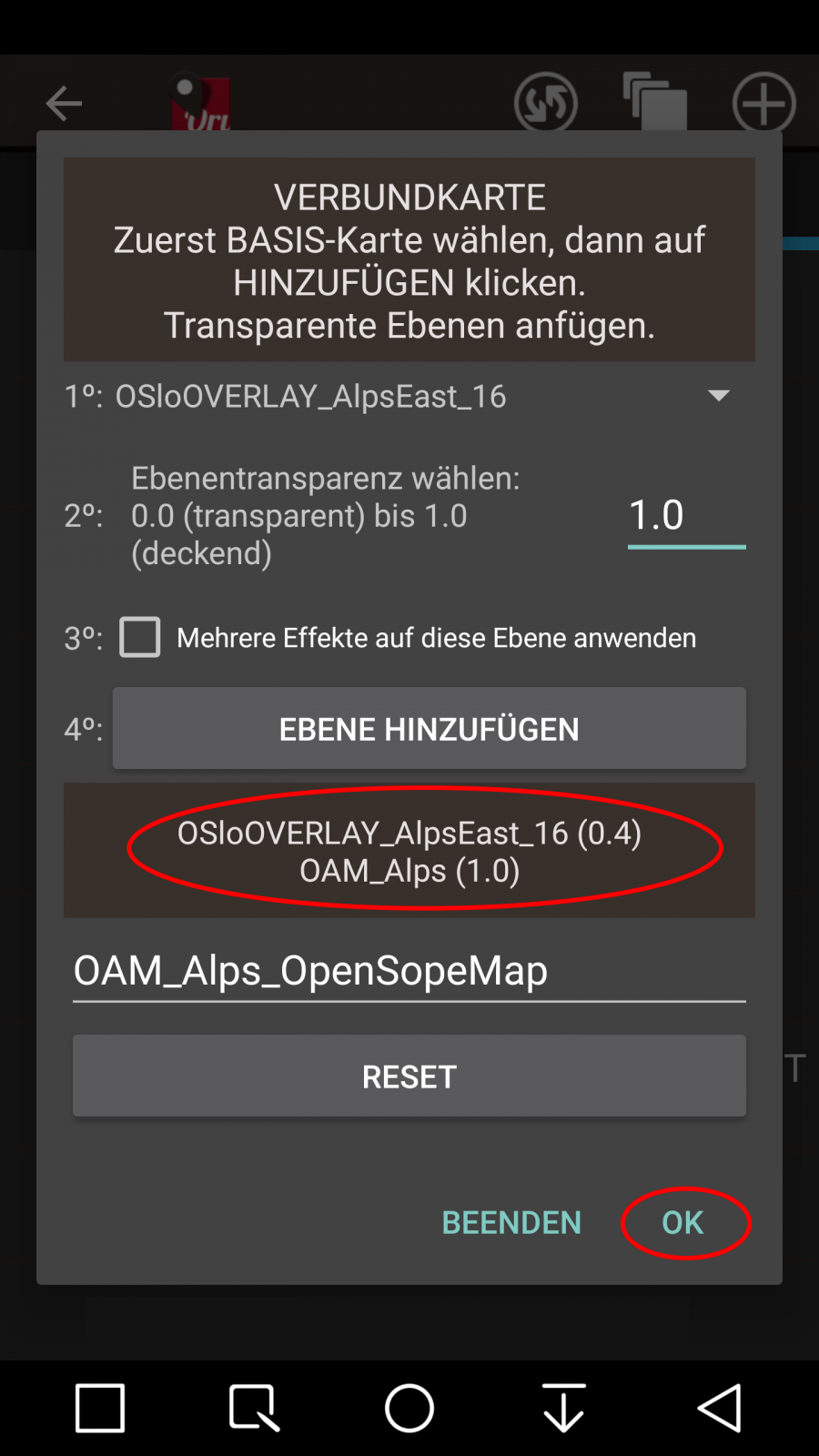 Multi-Layer-Karte in Orux-Maps mit OpenSlopeMap Overlay - OpenSlopeMap.org